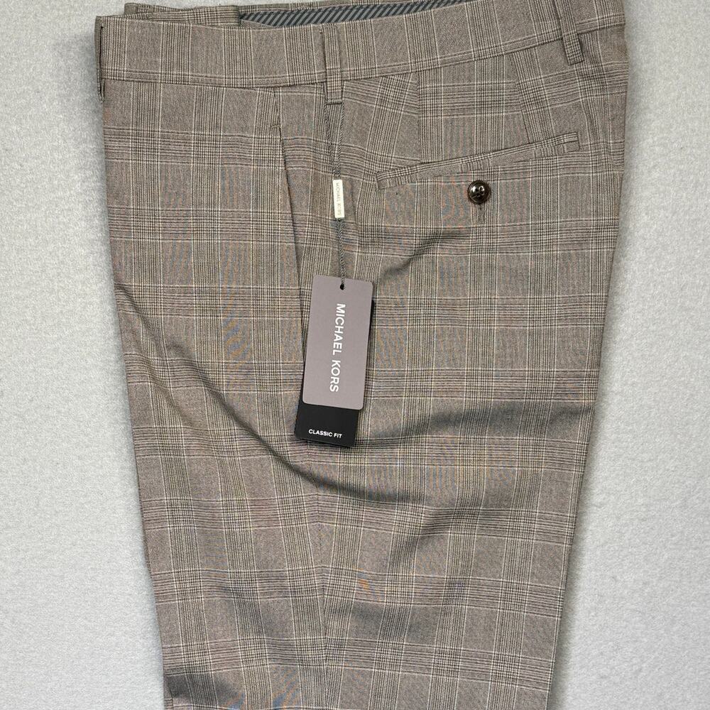 Michael Kors Men's Classic Fit Spring Performance Suit Pants Tan Plaid 32x30 $95